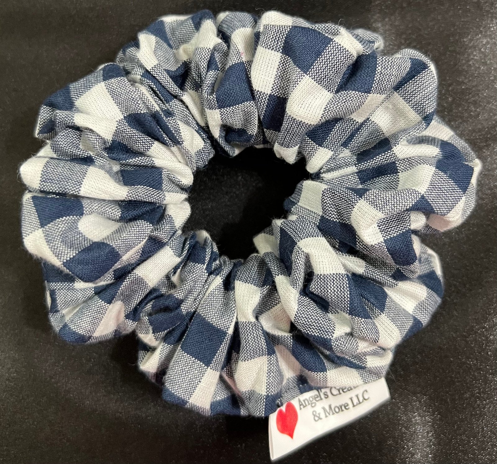 Navy Blue & White Checker Board Scrunchie {Cotton}